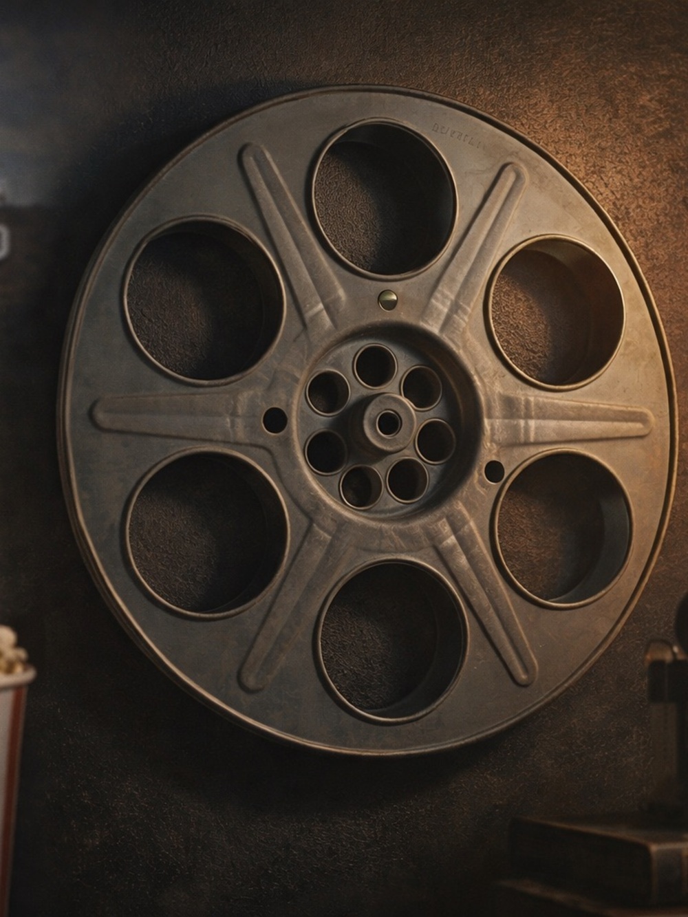 Vintage Metal Film Reel 15” Hollywood Cinema Decor Industrial Movie Theater Art